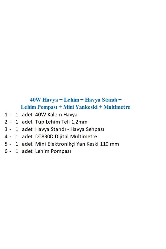 40W Havya + Lehim + Havya Standı + Lehim Pompası + Mini Yankeski + Multimetre