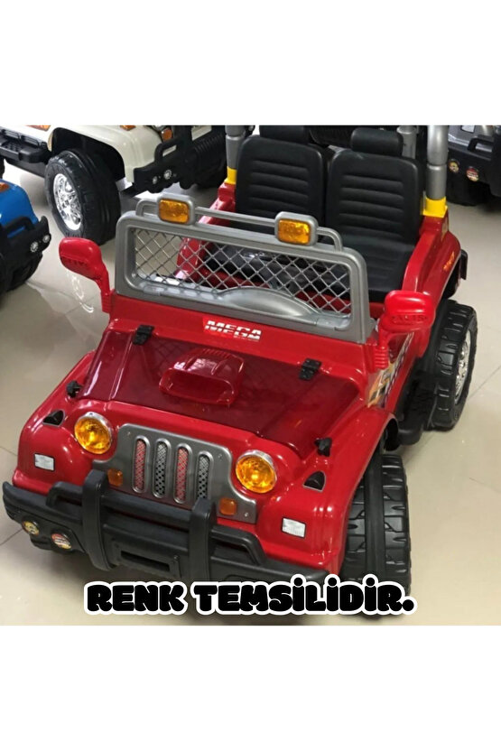 Kumandalı Çift Kişilik Mega Akülü Araba Kırmızı - 12 Volt İki Kişilik Akülü Araba Akülü JEEP - Mega