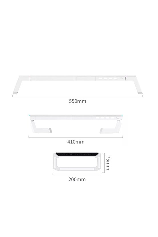 Laptop Sehpası RGB Işıklı Mönitör Standı Ekran Altlığı 4 Usb Hub Telefon Tutuculu BEYAZ