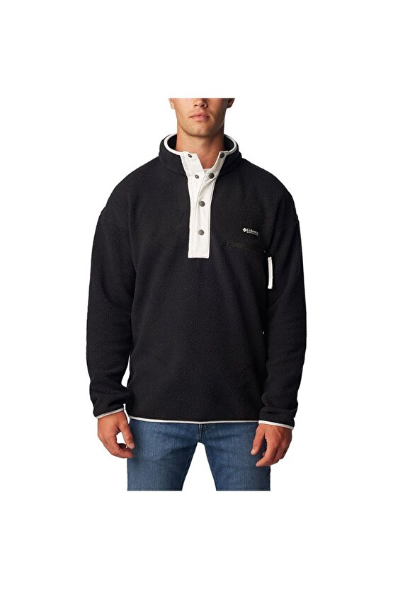 Erkek Siyah Helvetia  Half Snap Fleece Polar Sweatshirt