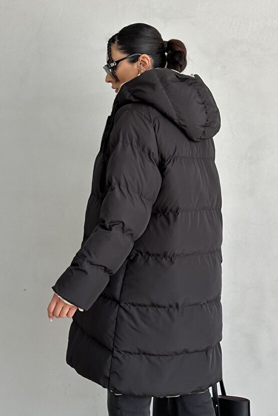 Regular Fit Çift Taraflı Uzun Şişme Mont