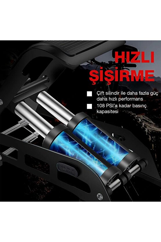 KB5402D Çift Pistonlu Dokunmatik Dijital Basınç Göstergeli Ayak Pompası + Taşıma Kılıfı