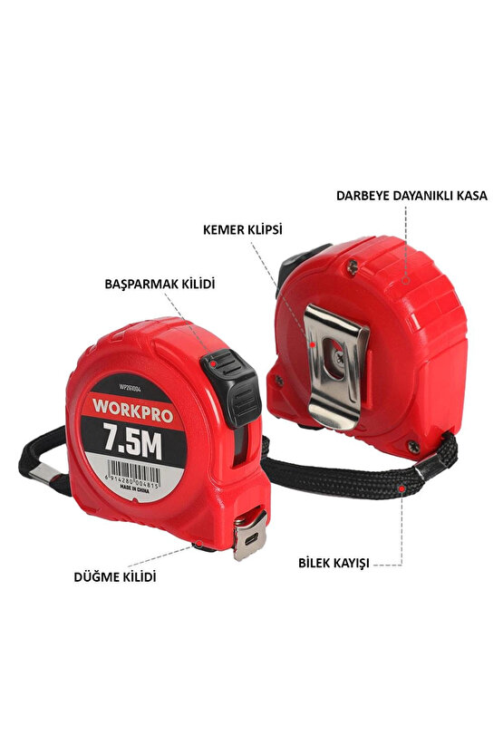 WP261004 7,5Mx25mm Beyaz Çelik Şerit Metre