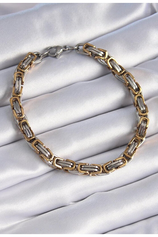 316L Çelik Gold & Gümüş Renk Kral Zincir Model Erkek Bileklik