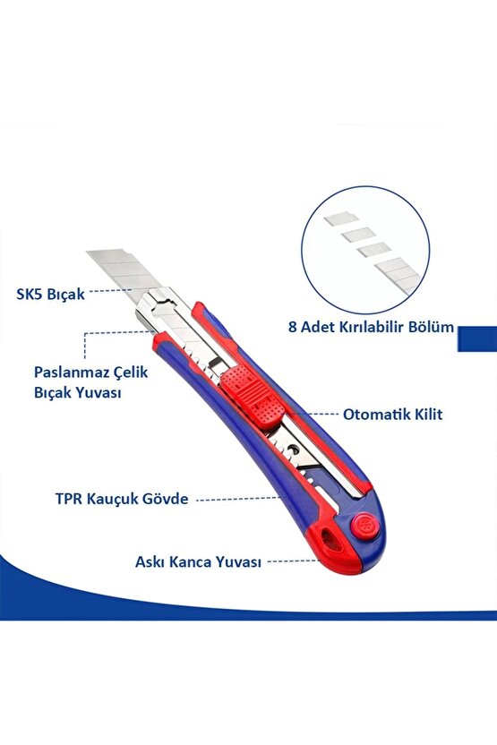 WP212011 18MM Ağır Hizmet Paslanmaz Çelik Kasa Yedek Kartuşlu Maket Bıçağı + 4 Adet Yedek Bı