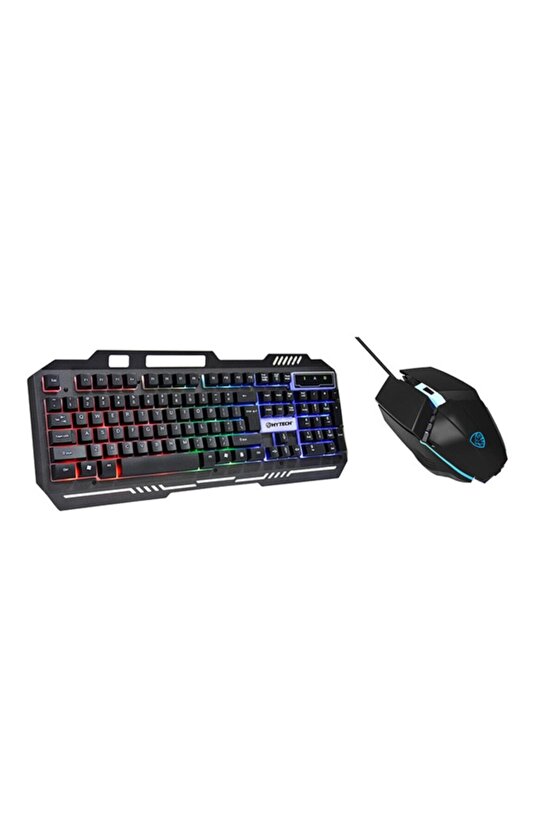 Hkm-x86 Quın Siyah Usb Gökkuşağı Zemin Aydınlatmalı Gaming Oyuncu Klavye Mouse Set