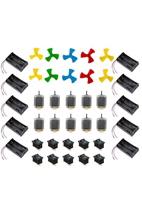 Motor Pervane Set 10 lu (Motor Pervane 2Li Pil Yuvası ON-OFF Anahtar)
