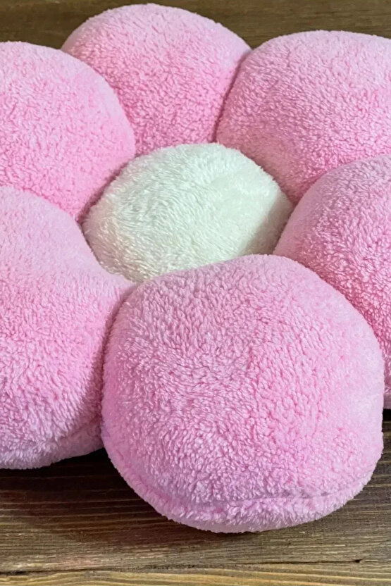 Pembe-ekru Ikiz Papatya Dekoratif Peluş Ve Kırlent Yastık Minder Yumuşacık