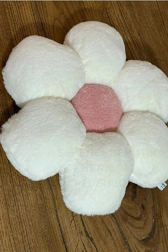 Peluş Papatya Dekoratif Yastık Kırlent Minder - Kumaş - Antialerjik Orta Pembe