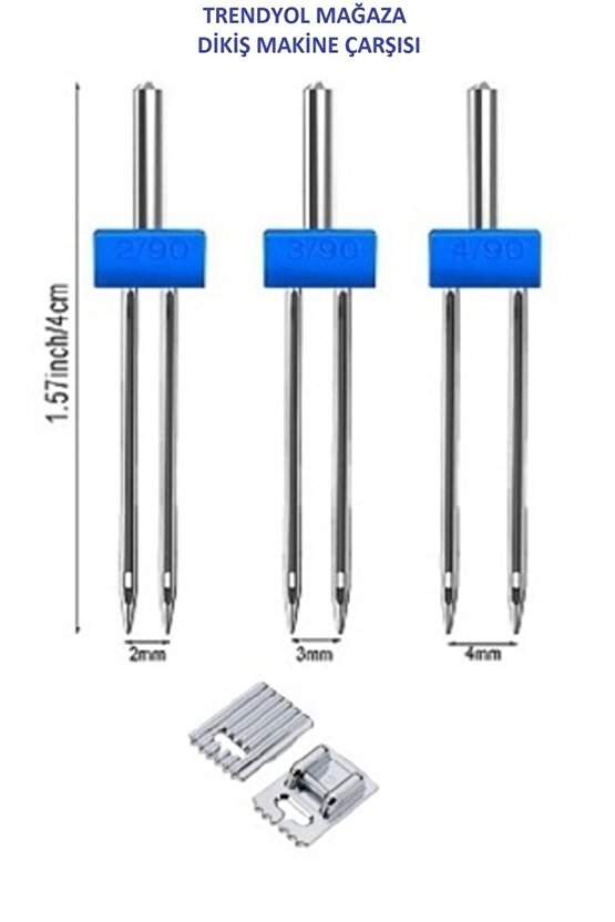 Singer Bernina Janome Çift Iğne Ve Nervür Ayak Set (iğne Paket Içinde 2mm,3mm Ve 4 Mmdir.)