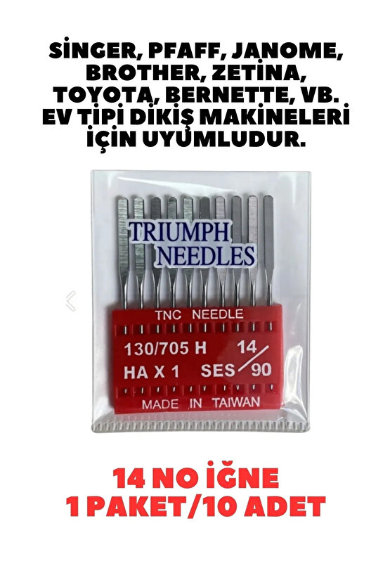Singer Beko Zetina Janome Uyumlu Dikiş Makine Iğnesi (12-14-16 Numara -30 Adet Iğne) 3 Paket