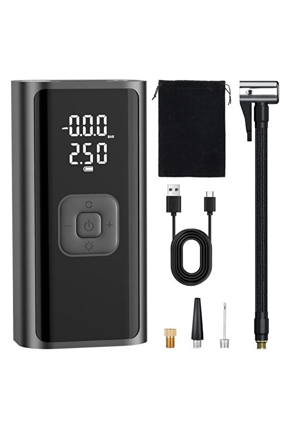 Dijital LCD Ekranlı 4500mAh Hava Kompresörü Powerbank Özellikli Şişirme Pompası Araç Top Motorsiklet