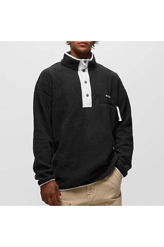 Erkek Siyah Helvetia  Half Snap Fleece Polar Sweatshirt