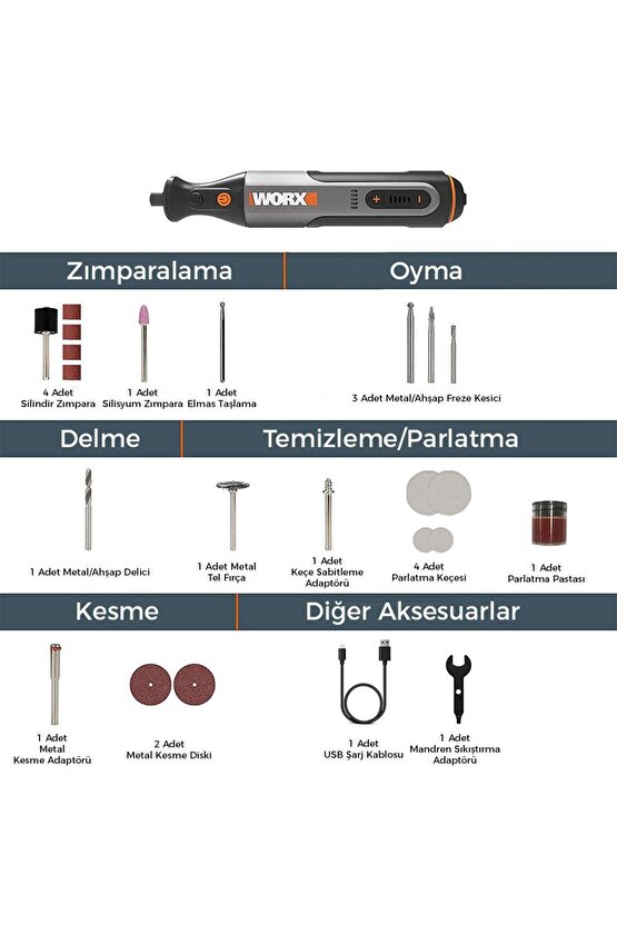 WX106 8Volt Kalem Tipi Devir Ayarlı Profesyonel Gravür Makinesi + 21 Parça Aksesuar