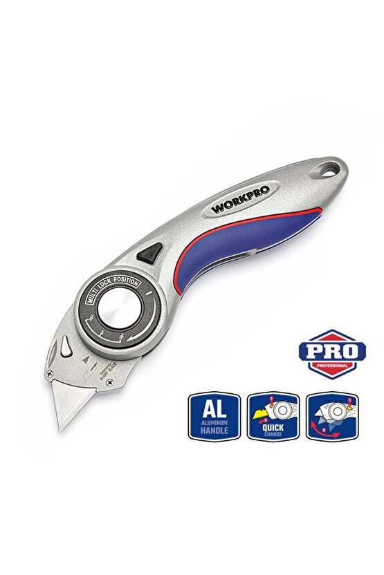 WP211013 Ağır Hizmet Alüminyum Gövde Açı Ayarlı Katlanır Rötuş Maket Bıçağı + 5 Adet Yedek B