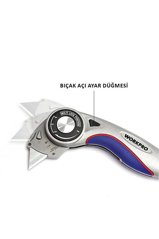 WP211013 Ağır Hizmet Alüminyum Gövde Açı Ayarlı Katlanır Rötuş Maket Bıçağı + 5 Adet Yedek B