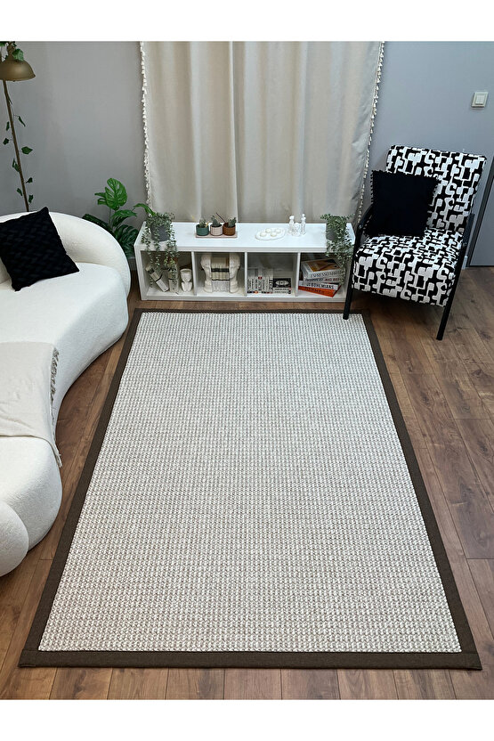 Macro Kumaş Bordür Bej Bukle Kahve Bordür Halı Salon Koridor Mutfak Halısı Kilim S262