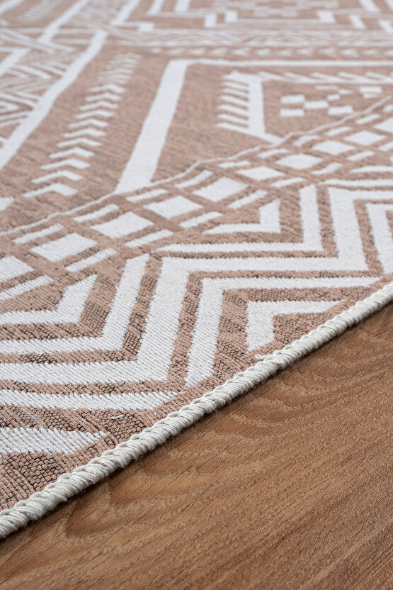 Macro Touch Serisi Bohem Çift Taraflı Dokuma Pamuklu Kilim 1701 Bej