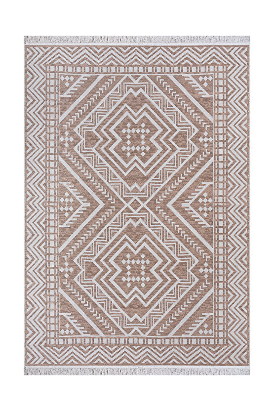 Macro Touch Serisi Bohem Çift Taraflı Dokuma Pamuklu Kilim 1701 Bej