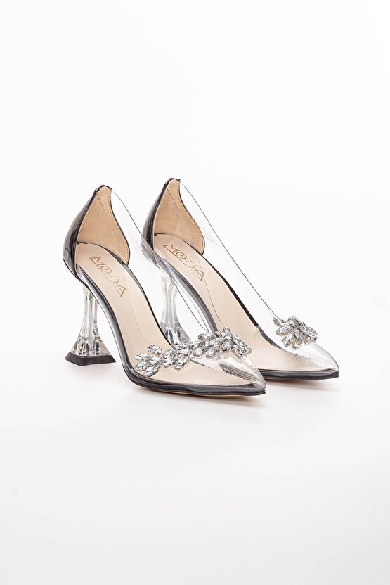 Kadın Şeffaf Taşlı Siyah stiletto