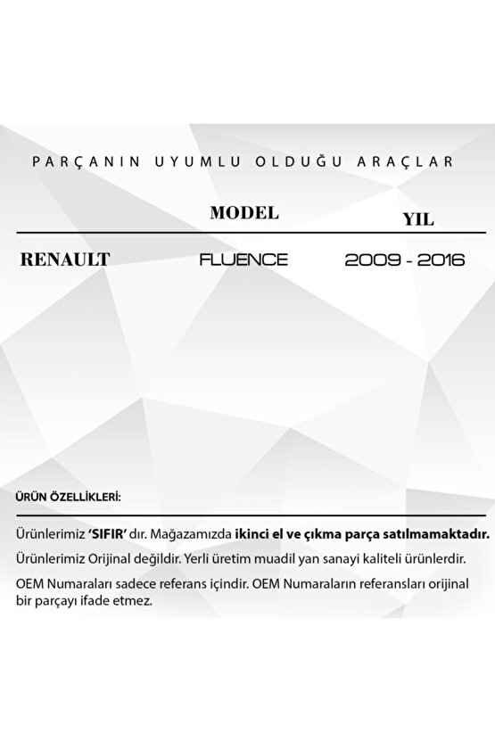 RENAULT FLUENCE KAPUT KİLİT KARŞILIĞI (YERLİ) 09- 656030009R