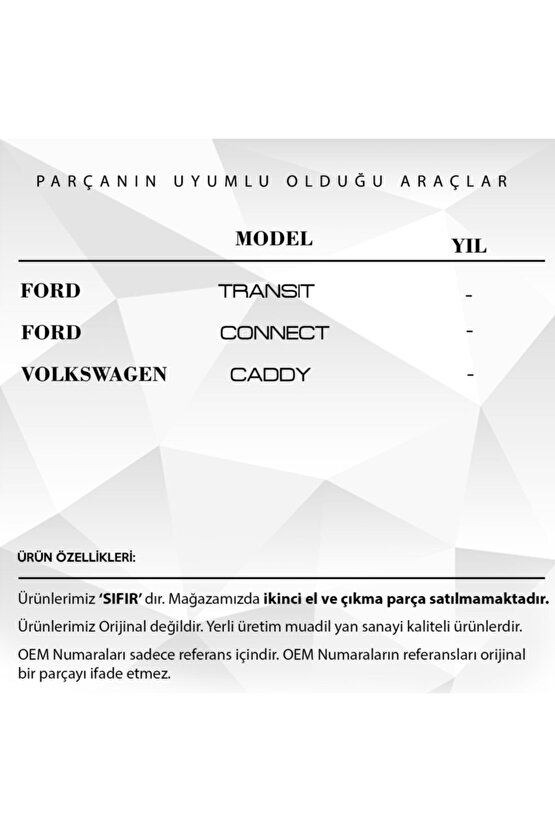 Volkswagen Vw Caddy Uyumlu Orta Kapı Kilit Dişli Takımı