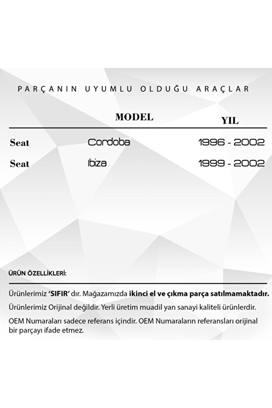 Seat Cordoba Ibiza 1996-2002 Için Çamurluk Sinyali Lambası