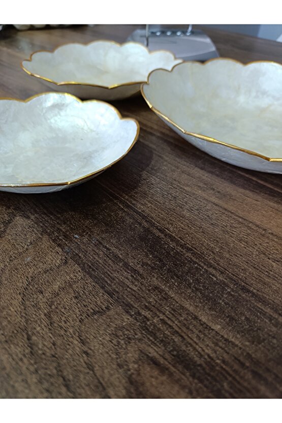 Gerçek El Sanatı Gold Yuvarlak 3lü Tabak Seti Çerezlik Dekoratif Sunumluk