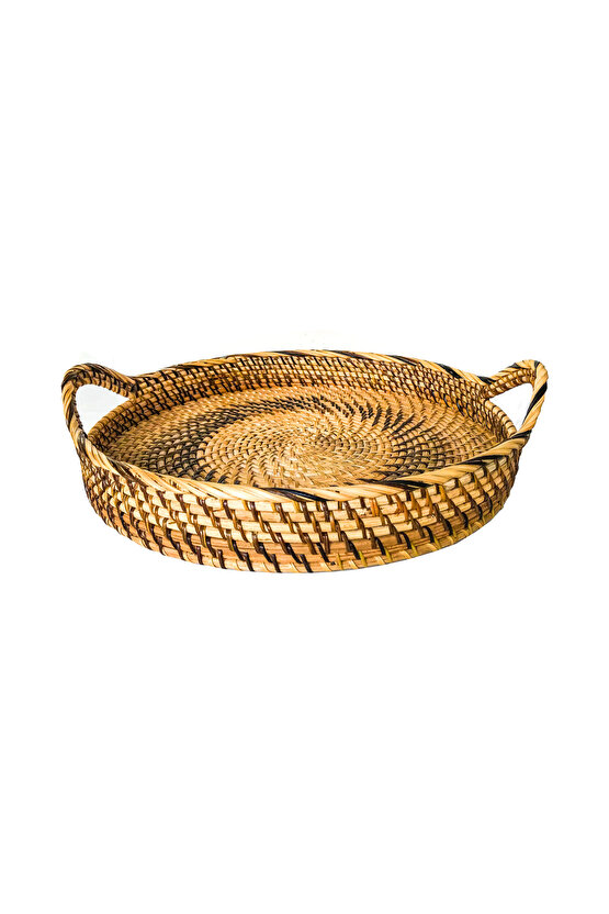 Rattan Hasır Dekoratif Sunum Tepsi 100% El Yapımı Oval Büyük