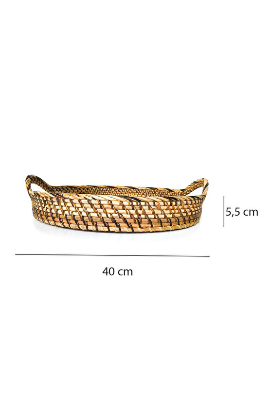 Rattan Hasır Dekoratif Sunum Tepsi 100% El Yapımı Oval Büyük