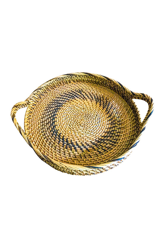 Rattan Hasır Dekoratif Sunum Tepsi 100% El Yapımı Oval Büyük