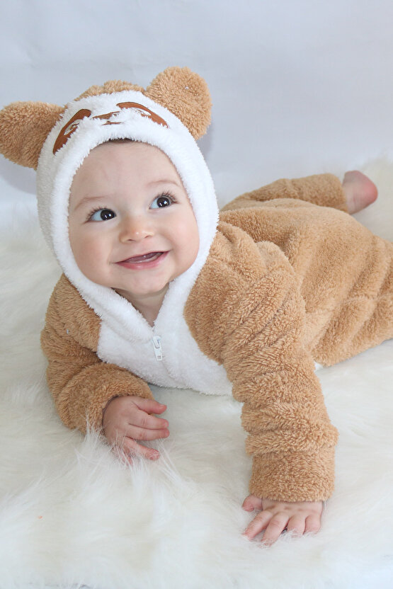 Welsoft Peluş Fermuarlı Kışlık Unisex Kız Erkek Bebek Uyku Tulumu Bebek Tulumu Çocuk Tulumu Kostümü