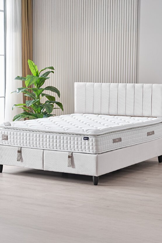 Zambak Modeli Full Ortopedik Çift Kişilik Pedli Yataklı Baza ve Başlık Takımı 3 lü Set