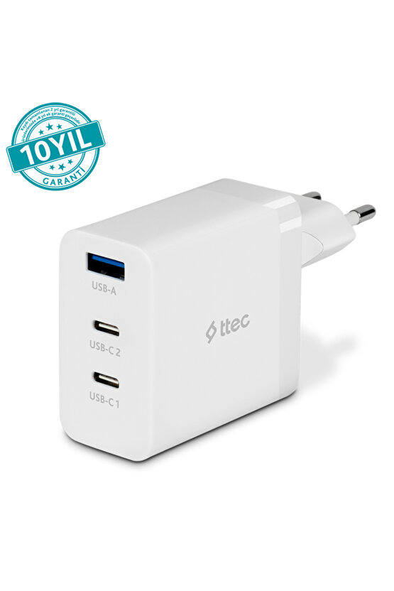 SmartCharger Trio GAN 65W PD Seyahat Hızlı Şarj Aleti 2 USB-C+USB-A
