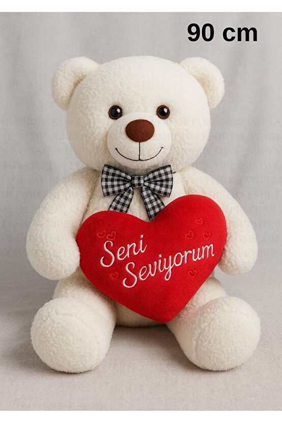 90 CM PELUŞ AYI OYUNCAK - HEDİYELİK- YUMUŞAK- İTHAL KUMAŞ - KALPLİ