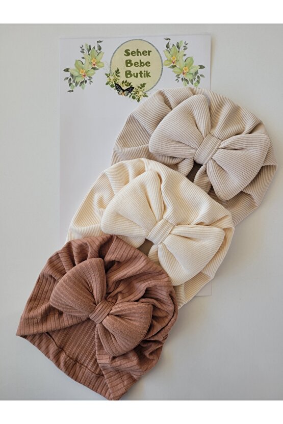 Kız Bebek & Çocuk Renkli Fiyonklu Bone 3Lü Set