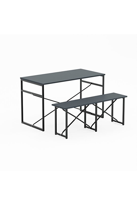 Masa Takımı Bench Bank Masa Seti 120x60 Mutfak ve Yemek Masası Füme 1561