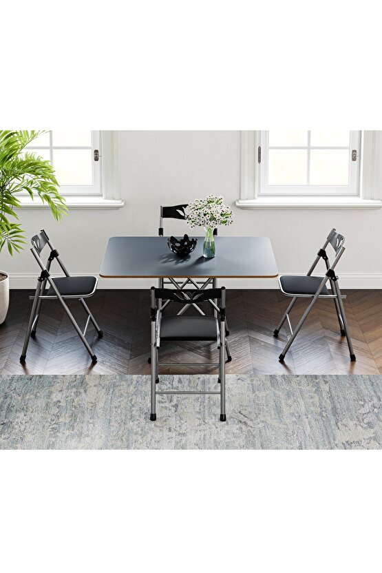 60x90 Füme Katlanır Masa Ve 4 Adet Sandalye Seti 1132