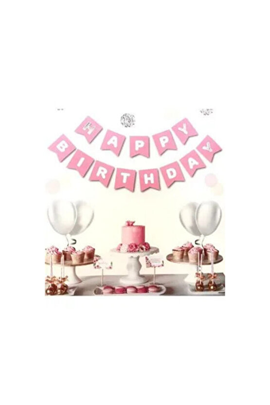 YALDIZLI BANNER HAPPY BİRTHDAY PEMBE GÜMÜŞ
