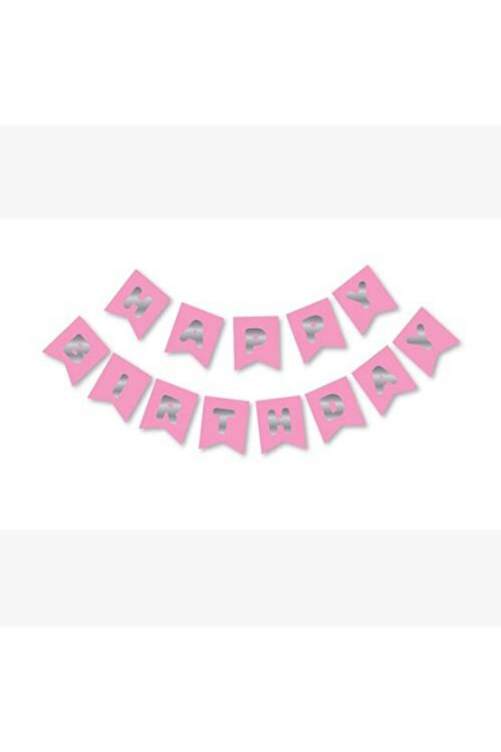 YALDIZLI BANNER HAPPY BİRTHDAY PEMBE GÜMÜŞ