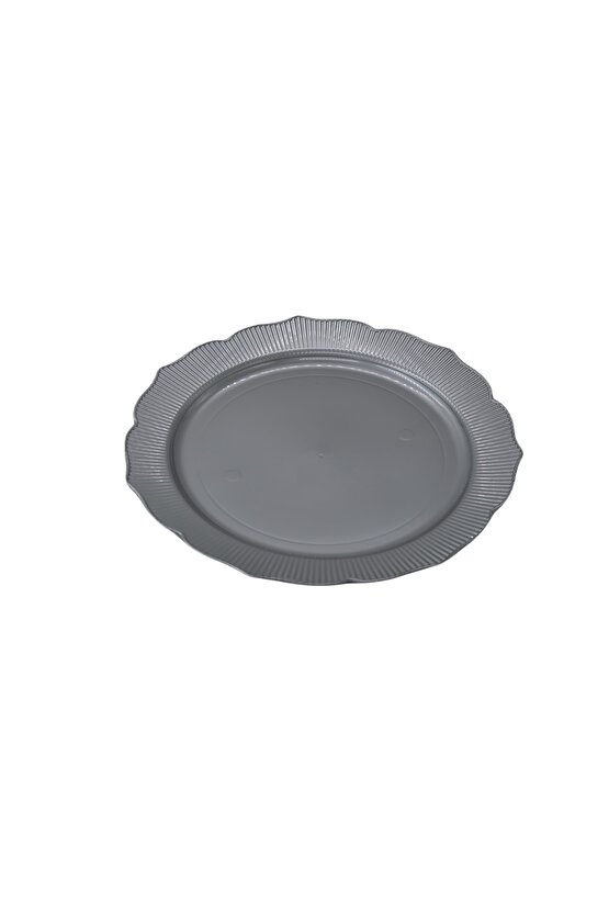 Kristal Plastik Tabak Lüks Sert Mika 25 Cm (6 ADET) Gri Renk