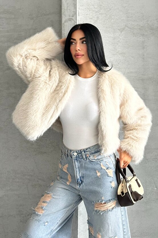 Kadın Crop Kürk Mont - Kısa Peluş Ceket - Kışlık Premium Kürk