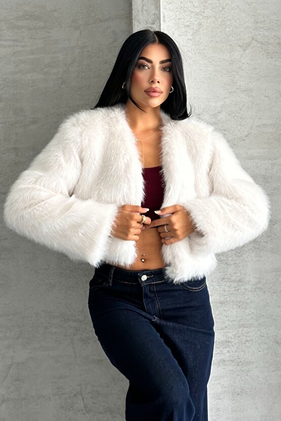 Kadın Crop Kürk Mont - Kısa Peluş Ceket - Kışlık Premium Kürk