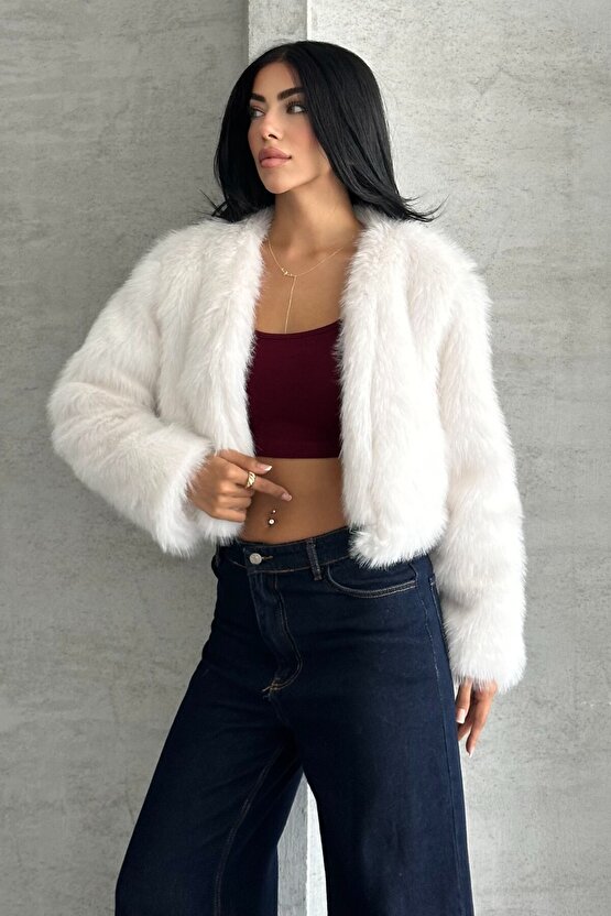 Kadın Crop Kürk Mont - Kısa Peluş Ceket - Kışlık Premium Kürk