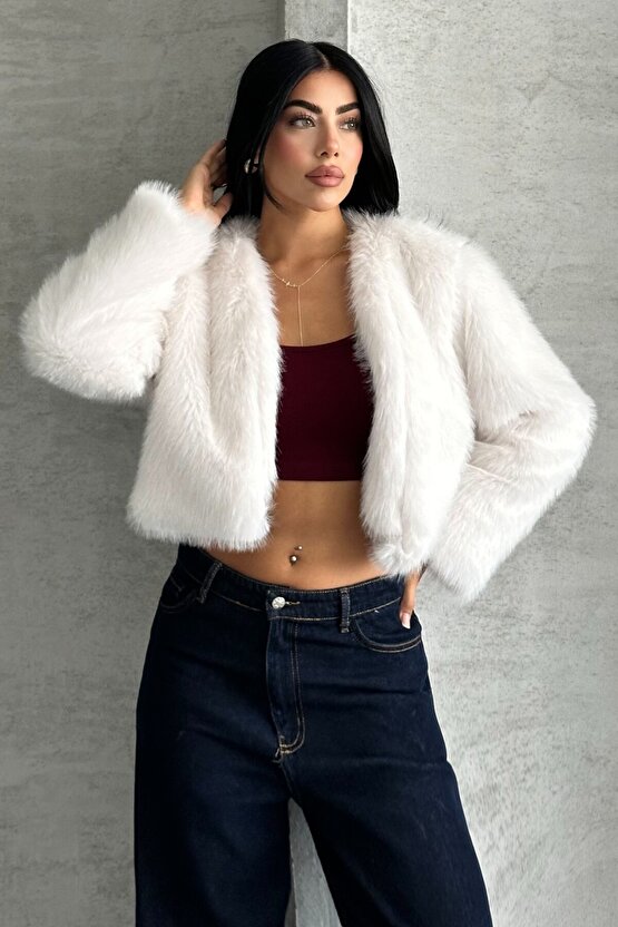 Kadın Crop Kürk Mont - Kısa Peluş Ceket - Kışlık Premium Kürk