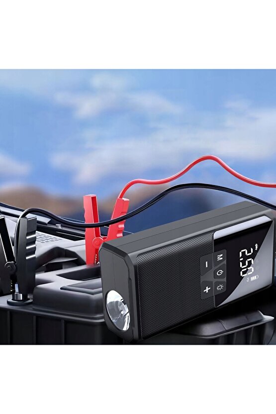 Multi Function Jump Starter Şarjlı Lastik Şişirme Pompası Akü Takviye Acil Durum Led Işık Powerbank