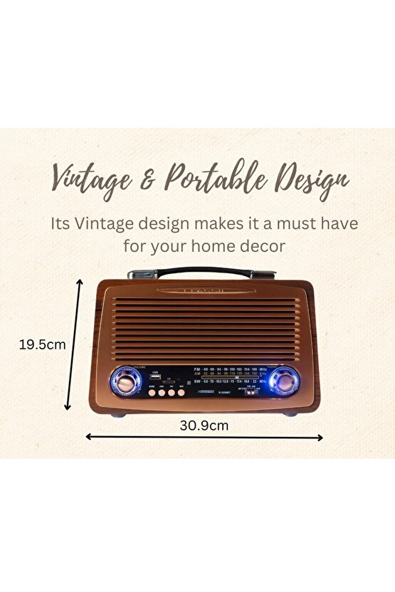 NOSTALJİK RADYO BLUETOOTH SPEAKER ŞARJLI SD KART USB GİRİŞLİ MP3 ÇALAR KABLOSUZ HOPARLÖR