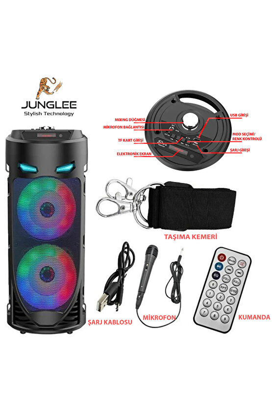 BLUETOOTH HOPARLÖR SD KART USB GİRİŞLİ MİKROFONLU LED IŞIKLI ŞARJLI KABLOSUZ SPEAKER
