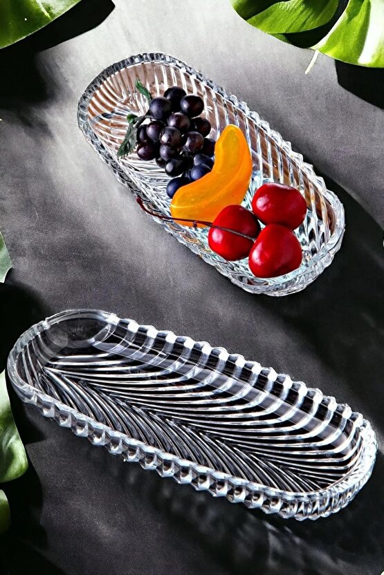 2li Oval Balık Sırtı Çerez Meyve ve Meze Sunum Tabağı Kahvaltı Sunum Kayık Tabak Servis Tabağı17x7cm