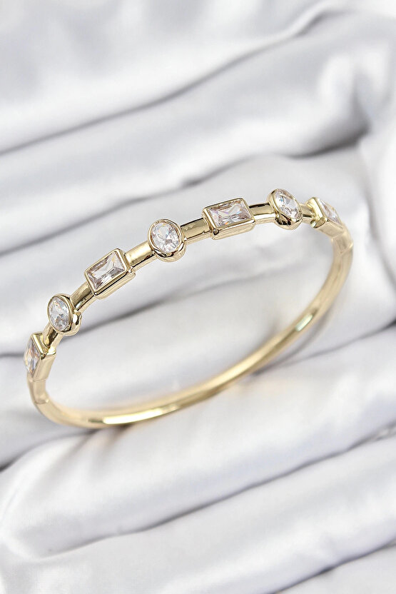 Pirinç Zirkon Taşlı Geometrik Model Model Gold Renk Kadın Kelepçe